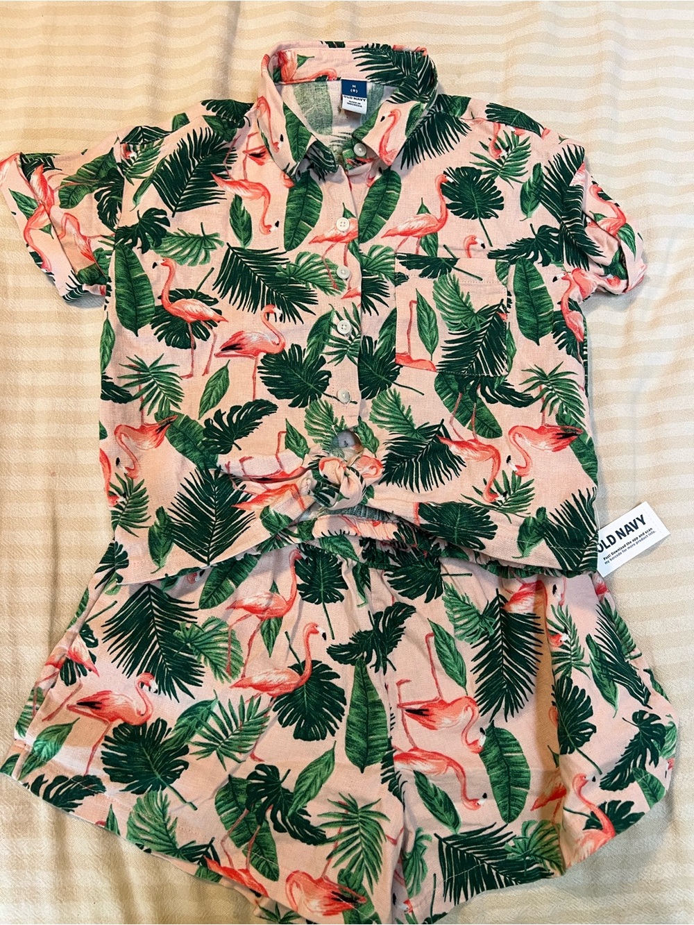Girls Old Navy Pink Tropical Flamingo Matching Set size 8